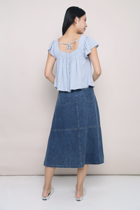 Dandy Flutter Sleeves Blouse Blue