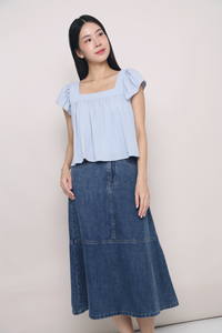 Dandy Flutter Sleeves Blouse Blue