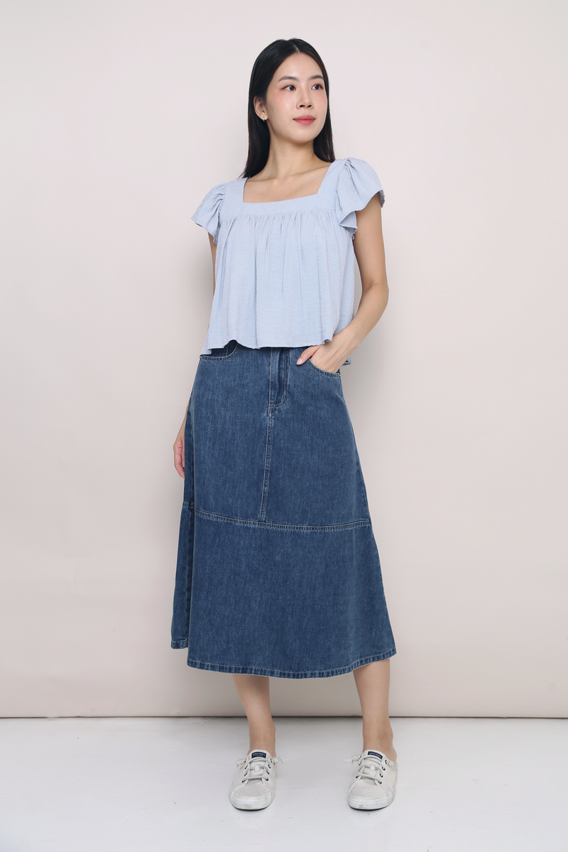 Dandy Flutter Sleeves Blouse Blue