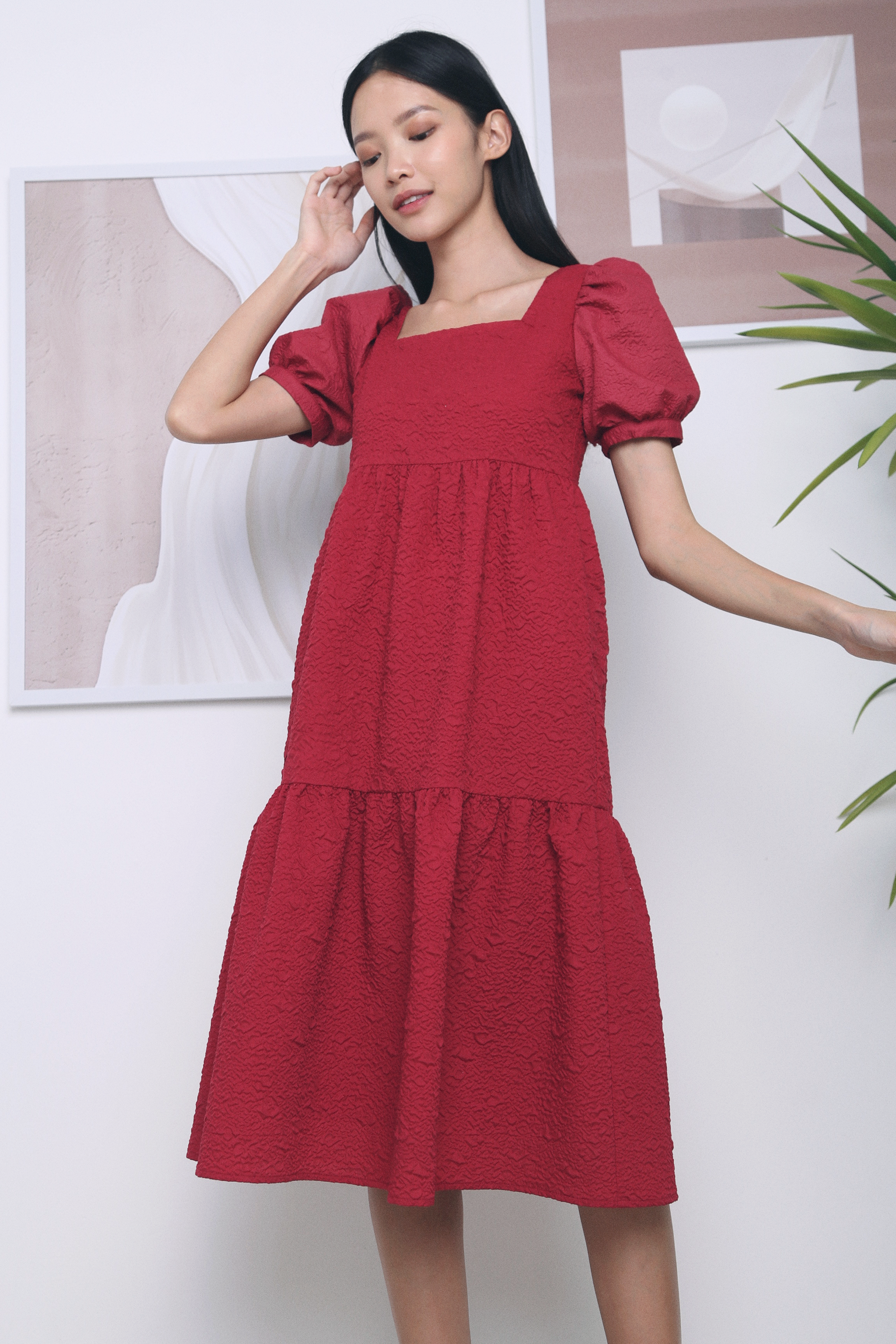 Diana Textured Midi Dress Red