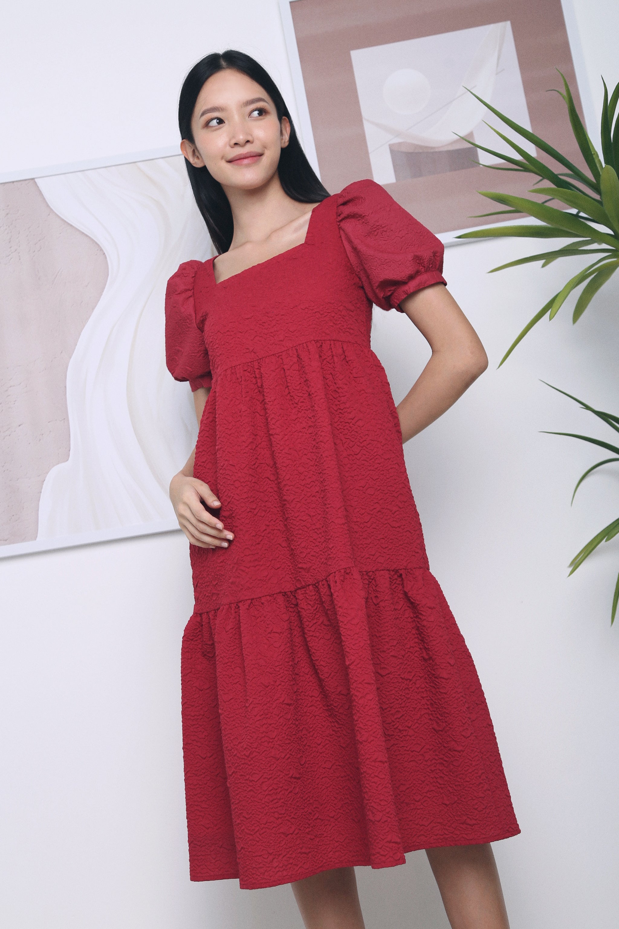 Diana Textured Midi Dress Red