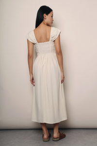 Dreamy Fan Sleeves Pleat Dress Ivory