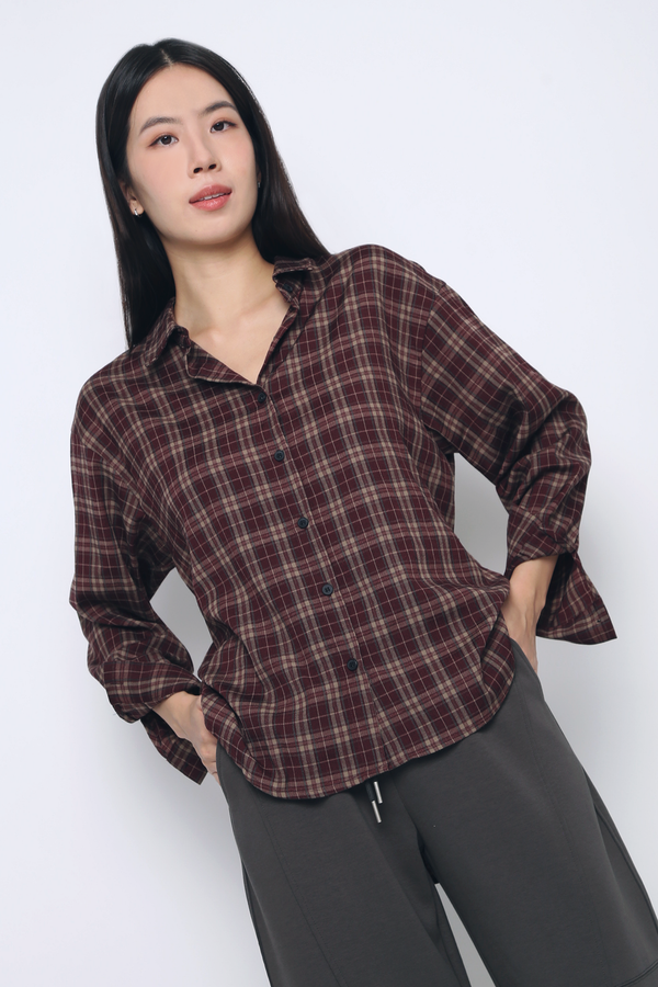 Drift Club Gingham Shirt Maroon