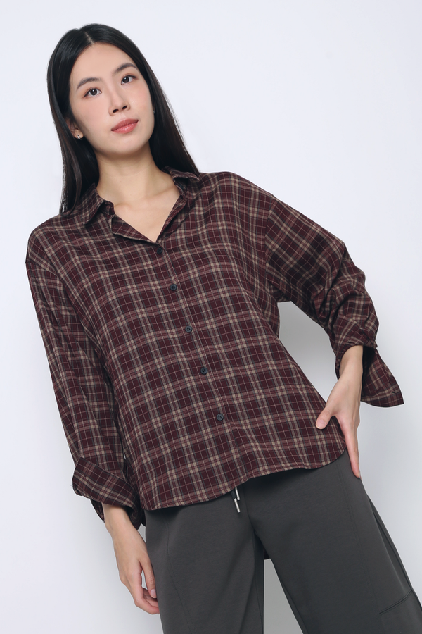 Drift Club Gingham Shirt Maroon