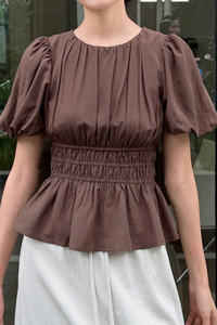 Eastside Poof Sleeves Top Brown