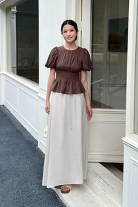Eastside Poof Sleeves Top Brown