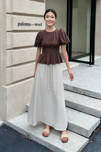 Eastside Poof Sleeves Top Brown
