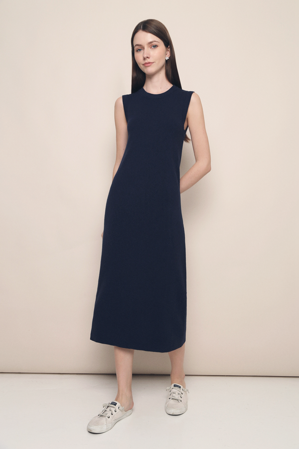 Emme Sleeveless Knit Midi Dress Navy