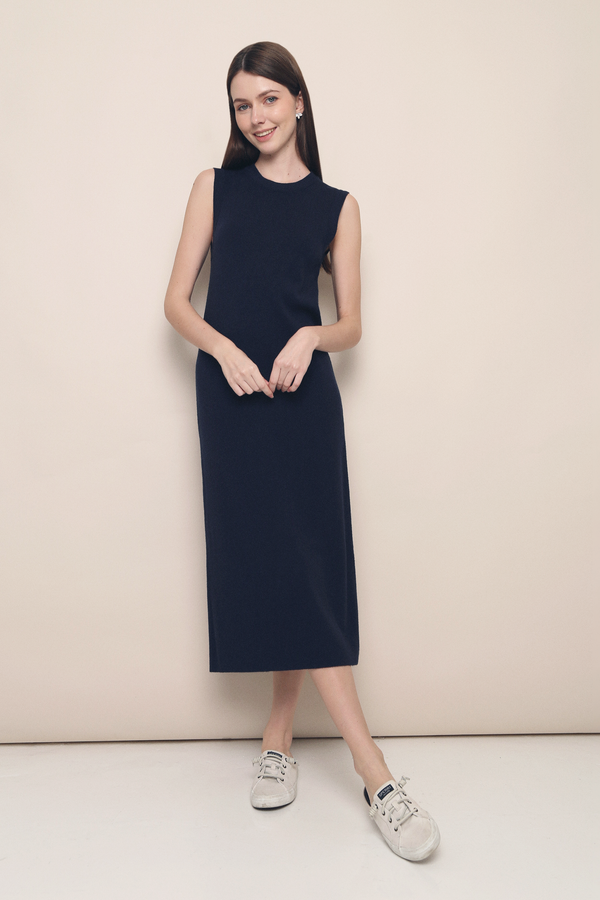 Emme Sleeveless Knit Midi Dress Navy