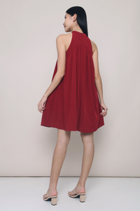 Emmeline Oriental Collar Dress Burgundy