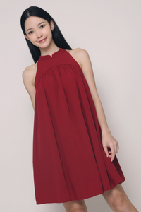 Emmeline Oriental Collar Dress Burgundy