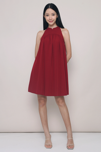 Emmeline Oriental Collar Dress Burgundy