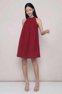 Emmeline Oriental Collar Dress Burgundy