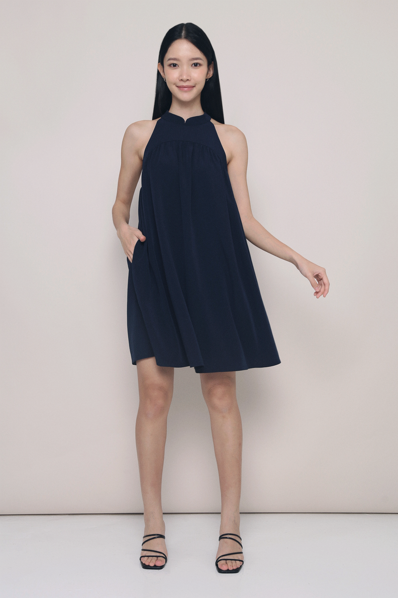 Emmeline Oriental Collar Dress Navy