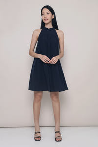 Emmeline Oriental Collar Dress Navy