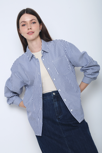 Emmy Stripe Pocket Shirt Navy