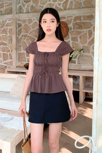 Erin Ribbon Fan Sleeves Blouse Chestnut Brown