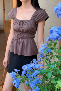 Erin Ribbon Fan Sleeves Blouse Chestnut Brown