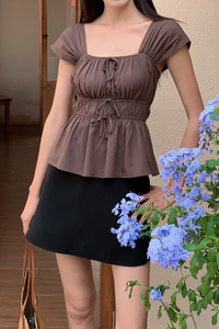 Erin Ribbon Fan Sleeves Blouse Chestnut Brown