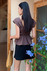 Erin Ribbon Fan Sleeves Blouse Chestnut Brown