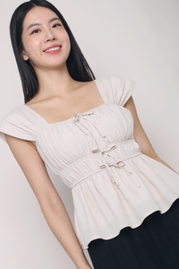 Erin Ribbon Fan Sleeves Blouse Cream