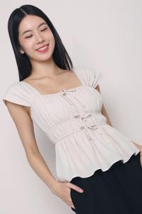 Erin Ribbon Fan Sleeves Blouse Cream