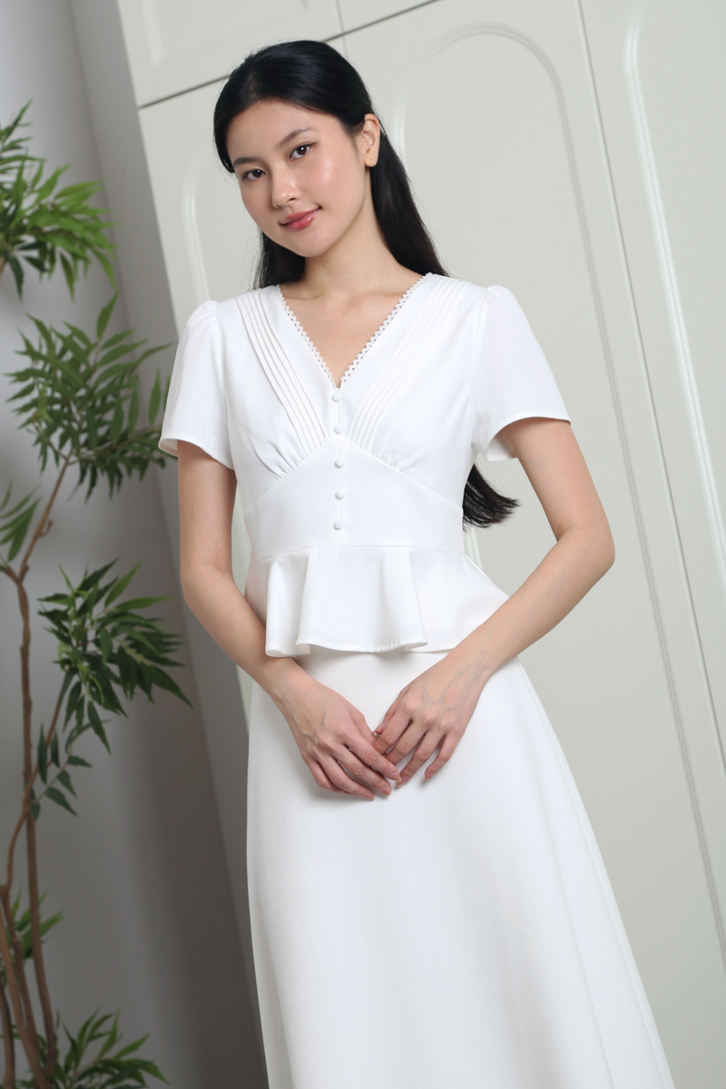 Everlyne Pleated Shift Blouse White (Restock)