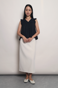 Eyelet My Way Ruffle Top Navy