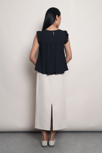 Eyelet My Way Ruffle Top Navy