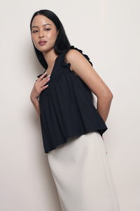 Eyelet My Way Ruffle Top Navy
