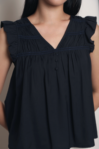 Eyelet My Way Ruffle Top Navy