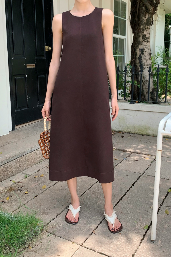 Field Song Linen Midi Dress Chestnut Brown (Backorder)