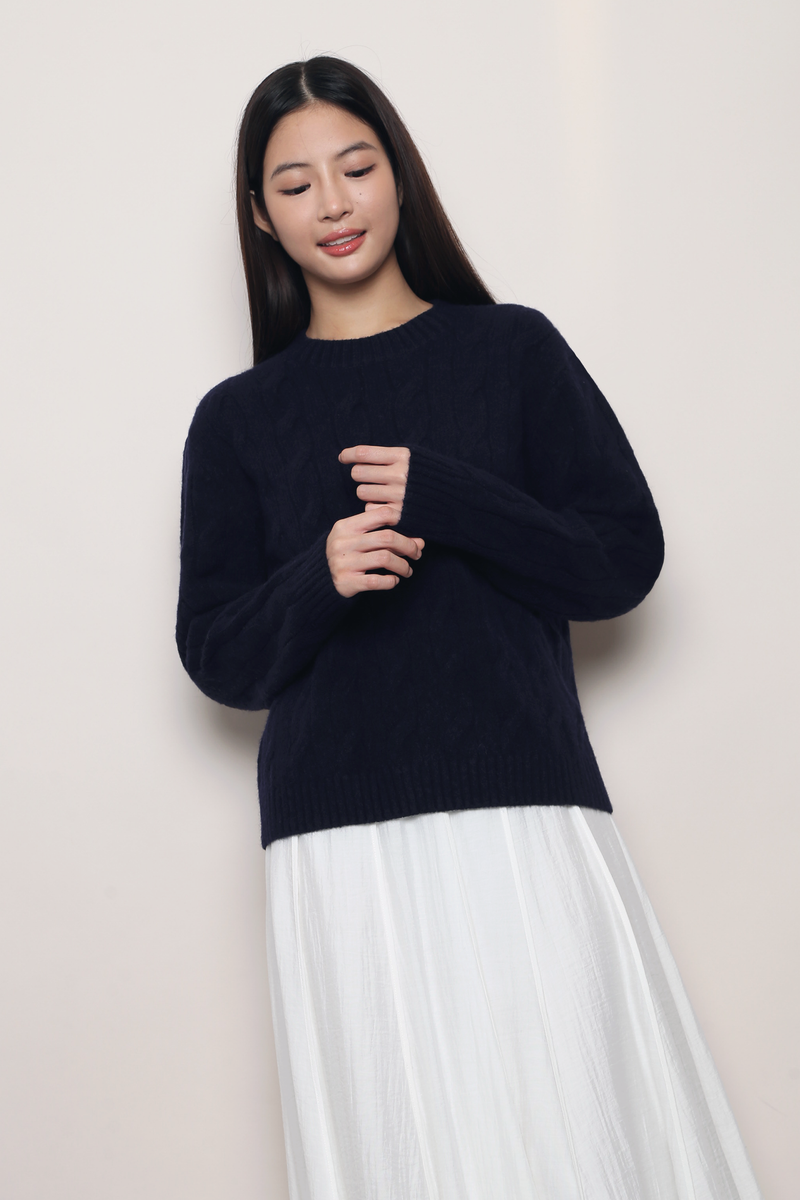 Fireside Cable Knit Pullover Midnight Navy (Backorder)