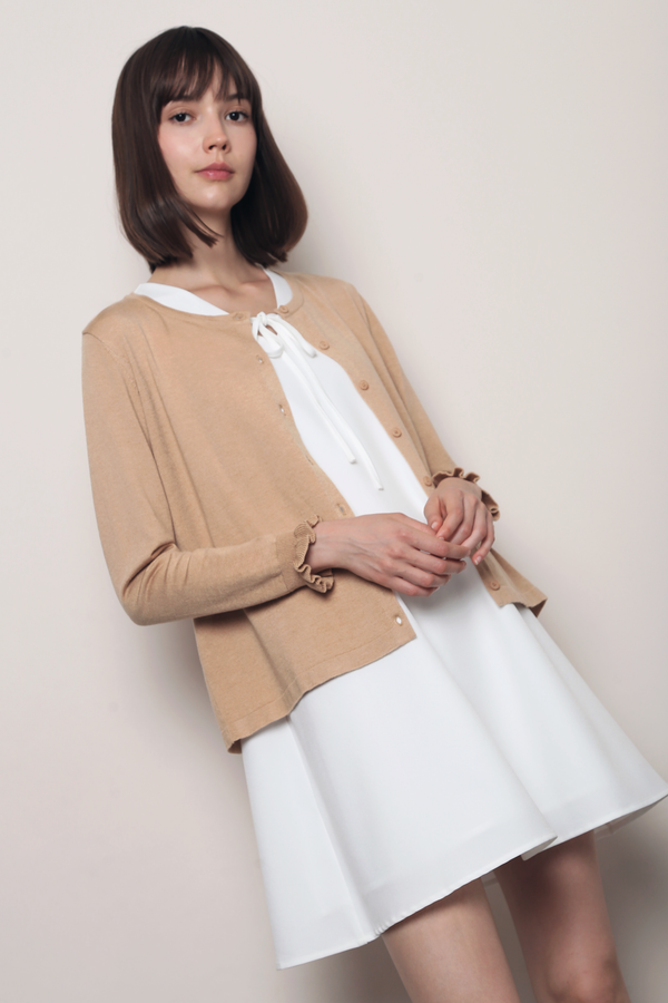 Flirty Ruffle Knit Cardigan Caramel