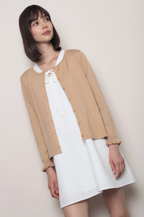 Flirty Ruffle Knit Cardigan Caramel