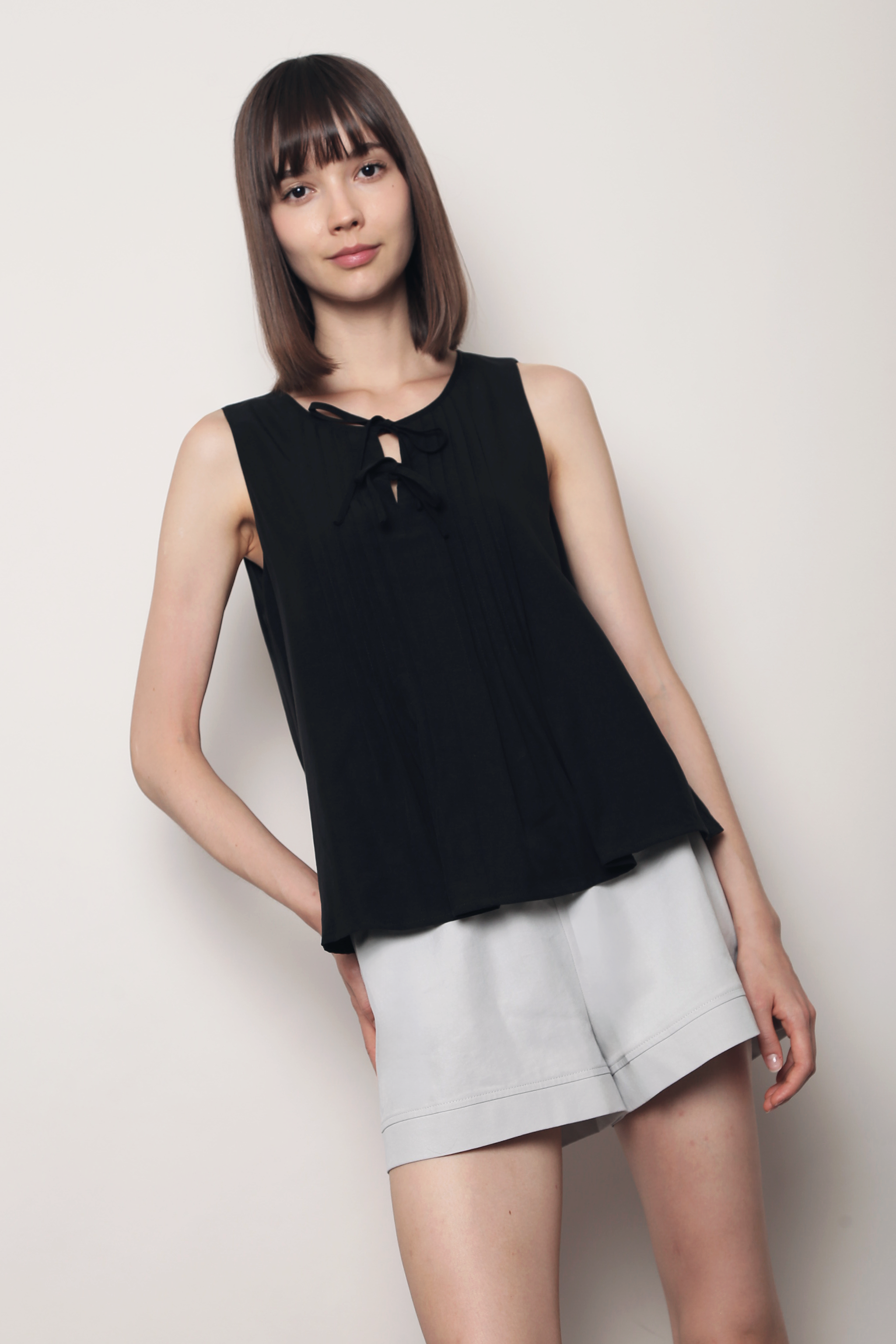 French Affair Pleat Blouse Black