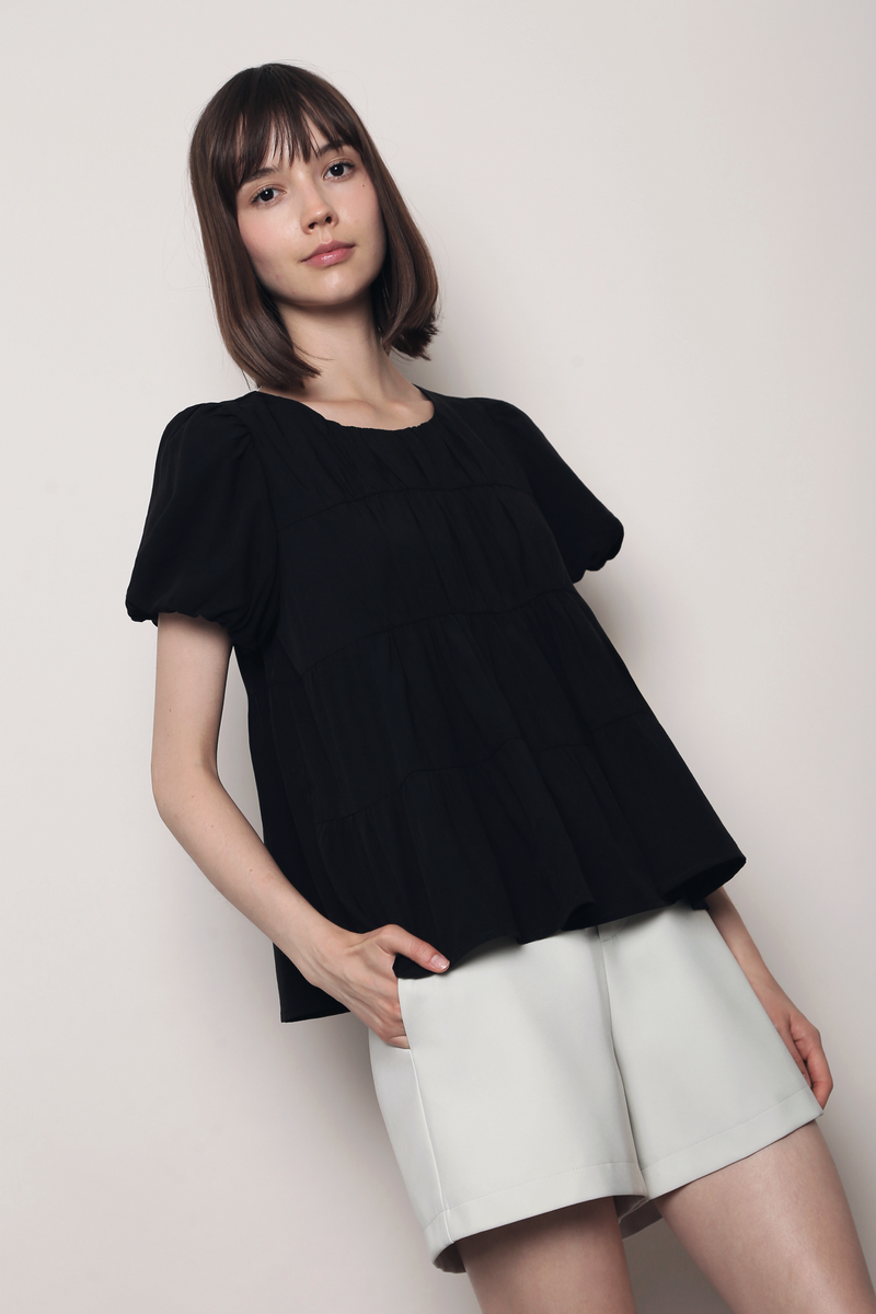 Gathered Grace Blouse Black