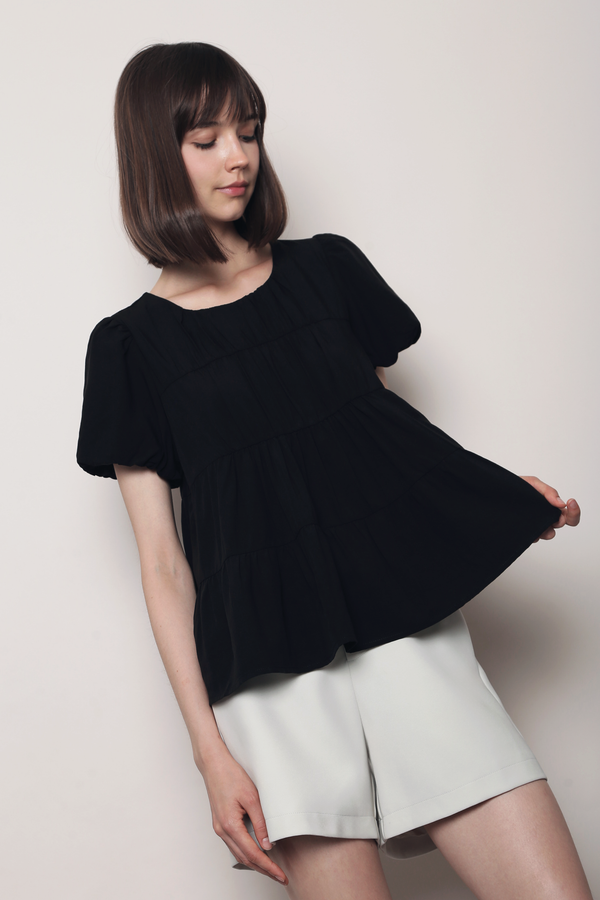 Gathered Grace Blouse Black