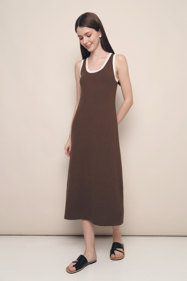 Ginna Colourblock Knit Midi Dress Brown