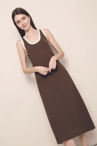 Ginna Colourblock Knit Midi Dress Brown