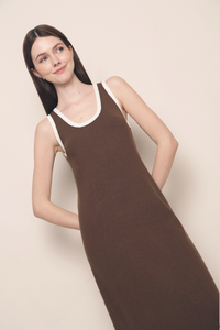 Ginna Colourblock Knit Midi Dress Brown