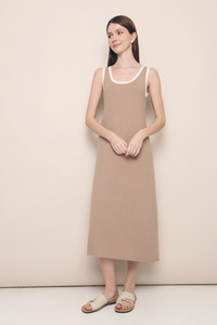 Ginna Colourblock Knit Midi Dress Sand