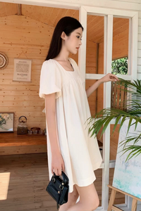 Goldie Puffed Sleeves Dress Ecru