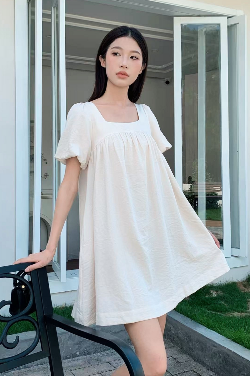 Goldie Puffed Sleeves Dress Ecru