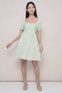 Gweneth Ruche Babydoll Dress Apple Mint