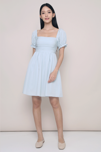 Gweneth Ruche Babydoll Dress Ice Blue
