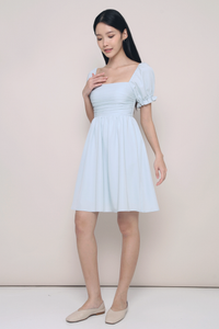 Gweneth Ruche Babydoll Dress Ice Blue