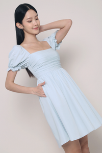 Gweneth Ruche Babydoll Dress Ice Blue