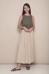 Hana Pleat Linen Skirt Ecru