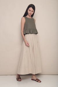 Hana Pleat Linen Skirt Ecru